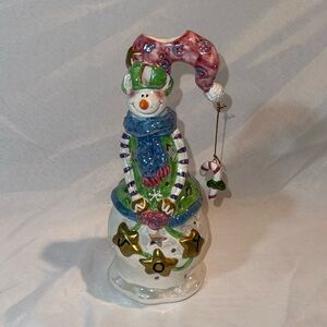 Festive Snowman Candle Holder with Hat and Scarf Candy cane Charm